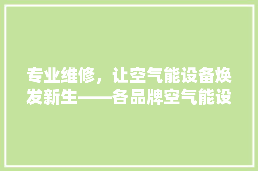 专业维修，让空气能设备焕发新生——各品牌空气能设备维修之路
