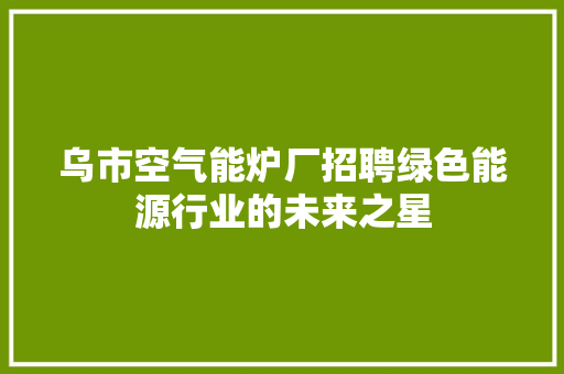 乌市空气能炉厂招聘绿色能源行业的未来之星