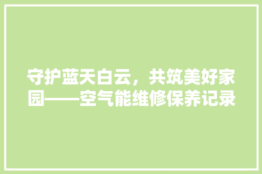 守护蓝天白云，共筑美好家园——空气能维修保养记录 厨房维修