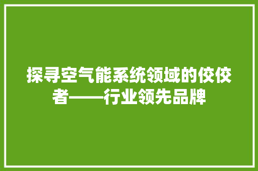 探寻空气能系统领域的佼佼者——行业领先品牌 墙体维修
