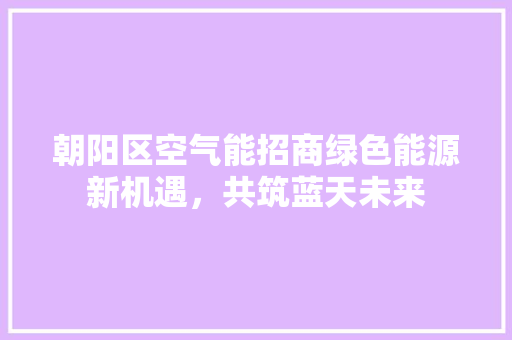 朝阳区空气能招商绿色能源新机遇，共筑蓝天未来