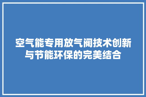 空气能专用放气阀技术创新与节能环保的完美结合