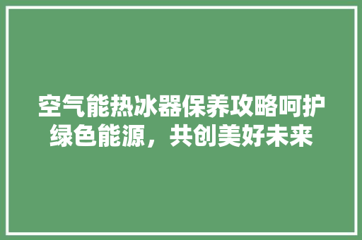 空气能热冰器保养攻略呵护绿色能源，共创美好未来