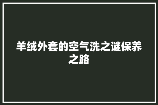 羊绒外套的空气洗之谜保养之路 汽车维修