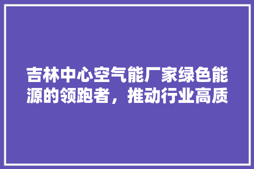 吉林中心空气能厂家绿色能源的领跑者，推动行业高质量发展