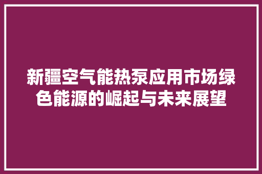 新疆空气能热泵应用市场绿色能源的崛起与未来展望