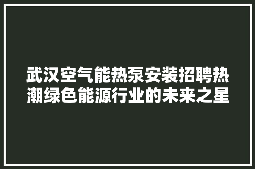 武汉空气能热泵安装招聘热潮绿色能源行业的未来之星 厨房维修