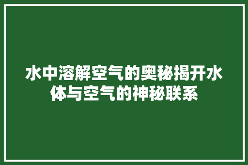 水中溶解空气的奥秘揭开水体与空气的神秘联系 家电维修