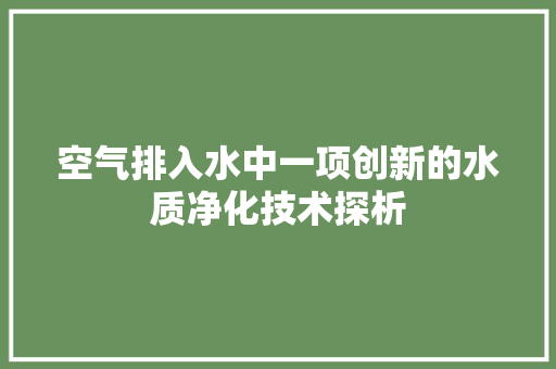 空气排入水中一项创新的水质净化技术探析