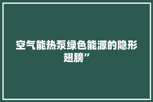 空气能热泵绿色能源的隐形翅膀”