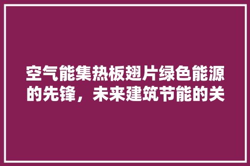 空气能集热板翅片绿色能源的先锋，未来建筑节能的关键