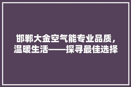 邯郸大金空气能专业品质，温暖生活——探寻最佳选择