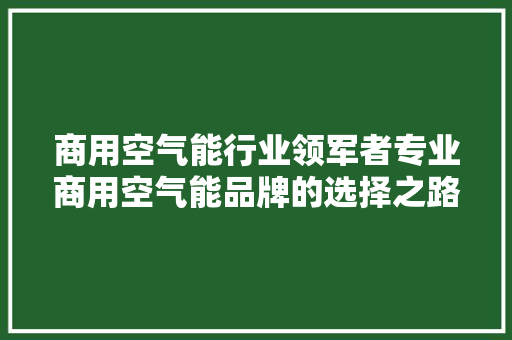 商用空气能行业领军者专业商用空气能品牌的选择之路 厨房维修