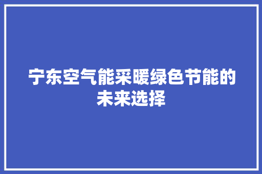 宁东空气能采暖绿色节能的未来选择