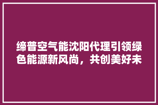 缔普空气能沈阳代理引领绿色能源新风尚，共创美好未来