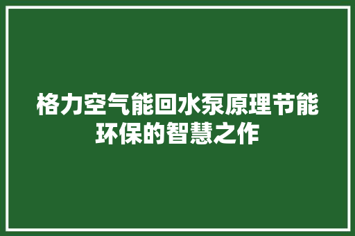 格力空气能回水泵原理节能环保的智慧之作 汽车维修
