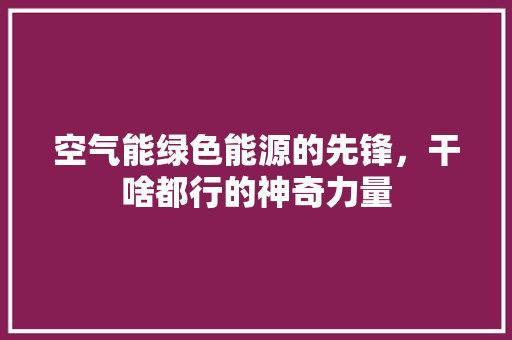 空气能绿色能源的先锋，干啥都行的神奇力量