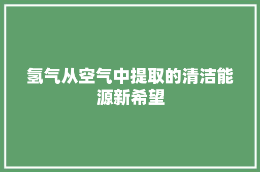 氢气从空气中提取的清洁能源新希望