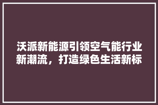沃派新能源引领空气能行业新潮流，打造绿色生活新标杆 汽车维修