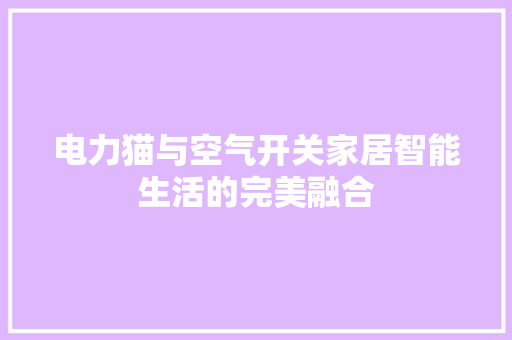 电力猫与空气开关家居智能生活的完美融合