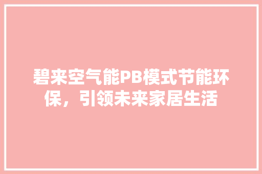 碧来空气能PB模式节能环保，引领未来家居生活