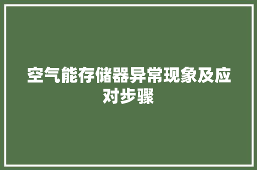 空气能存储器异常现象及应对步骤 汽车维修