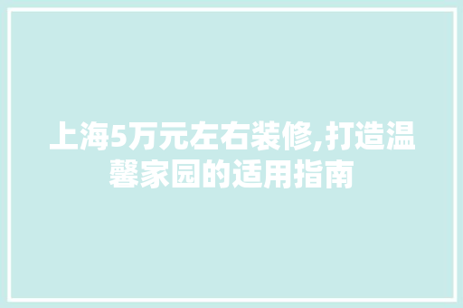 上海5万元左右装修,打造温馨家园的适用指南