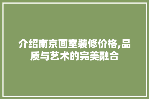 介绍南京画室装修价格,品质与艺术的完美融合