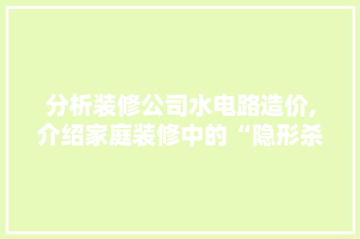 分析装修公司水电路造价,介绍家庭装修中的“隐形杀手”
