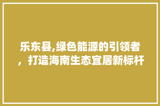 乐东县,绿色能源的引领者，打造海南生态宜居新标杆_乐东县空气能