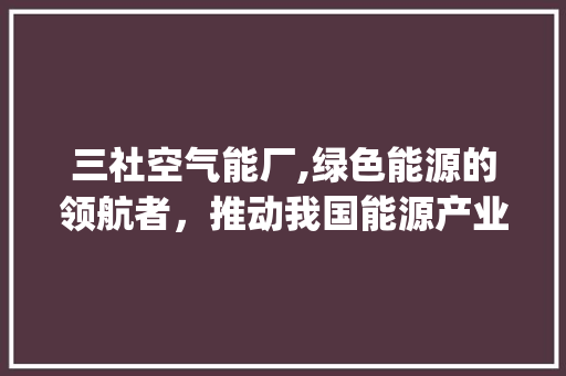 三社空气能厂,绿色能源的领航者，推动我国能源产业转型升级_三社空气能厂