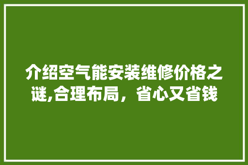 介绍空气能安装维修价格之谜,合理布局，省心又省钱_空气能安装维修价格