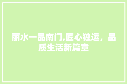 丽水一品南门,匠心独运，品质生活新篇章