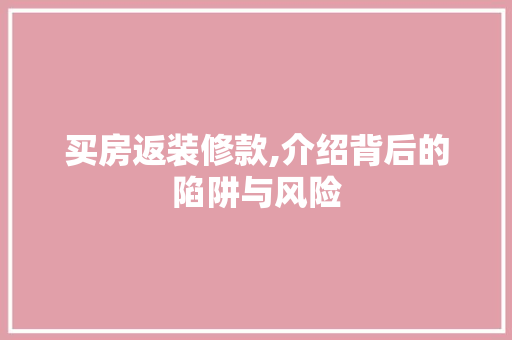 买房返装修款,介绍背后的陷阱与风险