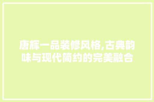 唐辉一品装修风格,古典韵味与现代简约的完美融合