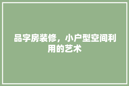 品字房装修，小户型空间利用的艺术