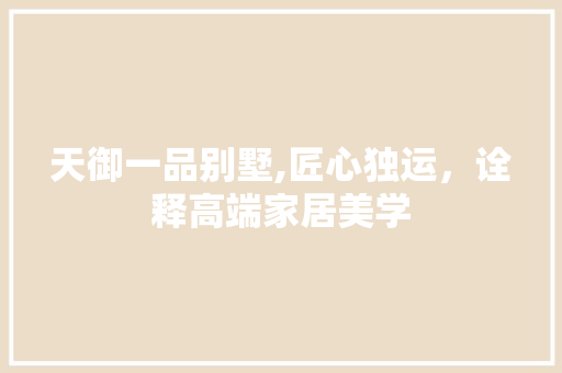 天御一品别墅,匠心独运，诠释高端家居美学