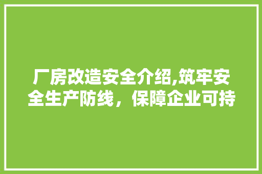 厂房改造安全介绍,筑牢安全生产防线，保障企业可持续发展