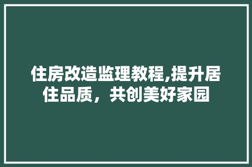 住房改造监理教程,提升居住品质，共创美好家园 家电维修
