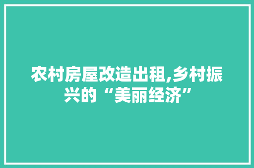 农村房屋改造出租,乡村振兴的“美丽经济”