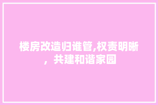 楼房改造归谁管,权责明晰，共建和谐家园