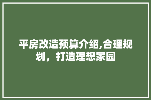 平房改造预算介绍,合理规划，打造理想家园