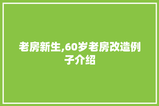 老房新生,60岁老房改造例子介绍