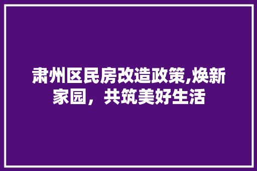 肃州区民房改造政策,焕新家园，共筑美好生活