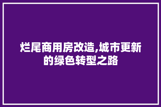 烂尾商用房改造,城市更新的绿色转型之路