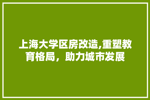 上海大学区房改造,重塑教育格局，助力城市发展 家电维修