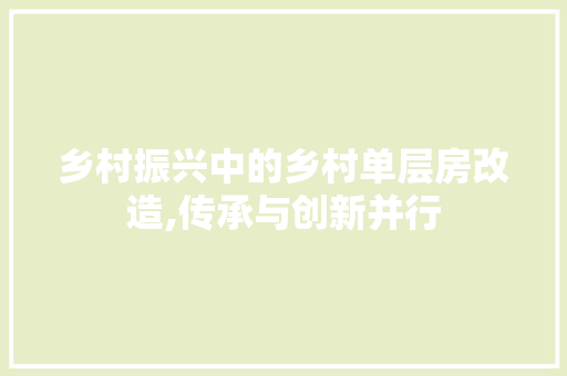 乡村振兴中的乡村单层房改造,传承与创新并行 综合便民