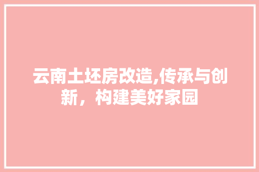 云南土坯房改造,传承与创新，构建美好家园