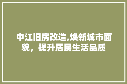 中江旧房改造,焕新城市面貌，提升居民生活品质