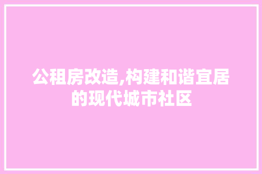 公租房改造,构建和谐宜居的现代城市社区